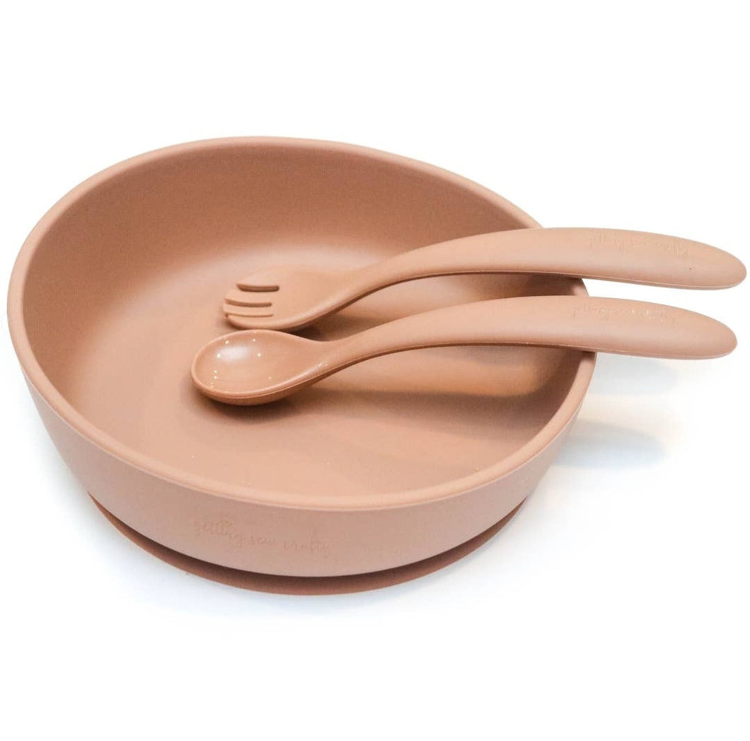 Silicone bowl with spoon & fork set